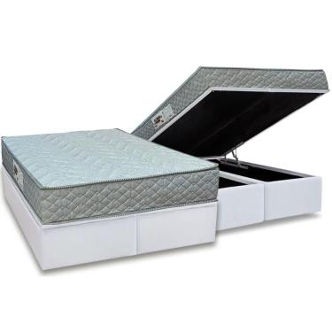 Imagem de Cama Box Baú Queen Kit Colchão Espuma D45 Pasquale Gray 158x198 Branco Paropas