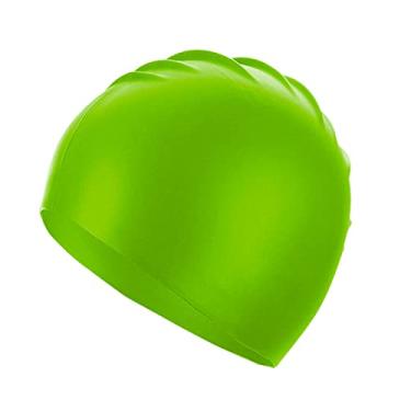 Imagem de Touca de natação unissex de silicone macio para treinamento à prova d'água para mulheres e homens chapéu de natação de cabelo longo grama verde