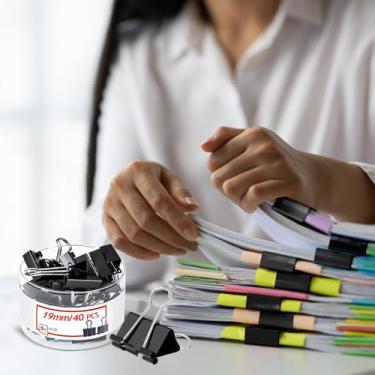 Imagem de Grampos de papel de escritório, 24/40/48/60 peças de grampos de papel para fichário, para material escolar de escritório (preto, 40 peças, 19 mm)