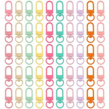 Imagem de 50 fechos de garra de lagosta de metal, ganchos giratórios de 360° para cordões, chaveiros giratórios coloridos, conectores com chaveiro, clipe giratório resistente, gancho de pressão para bolsas