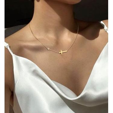 Imagem de Colar de ouro para mulheres, colar com pingente de zircônia cúbica banhado a ouro 18K, joias delicadas de aço inoxidável, presentes de aniversário dos namorados para ela, lindos e delicados colares