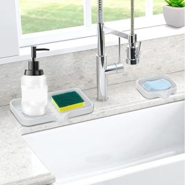Imagem de Bandeja de sabão de silicone pacote com 2 com bico de drenagem, saboneteira inclinada para banheiro e pia de cozinha, 1 organizador de tamanho grande e 1 pequeno, branco