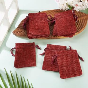 Imagem de 20 unidades de sacos de cordão de serapilheira, sacos de joias de poliéster, sacos de presente, sacolas de guloseimas para festa de casamento, Natal, festival, festival, embalagem de 6 x 9 cm