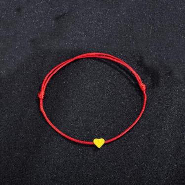 Imagem de Tornozeleira de coração dourado para mulheres, homens, pulseiras de tornozelo feitas à mão com corda de cera para mulheres, joias minimalistas, à prova d'água, adjustable, Metal, Sem Pedra Preciosa