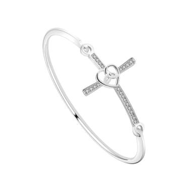 Imagem de Pulseira de punho cruzado para mulheres, presente de batismo, presentes de confirmação de primeira comunhão, joias cristãs