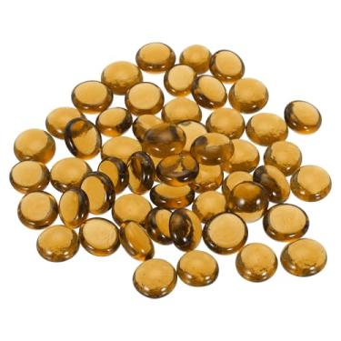 Imagem de Mármores decorativos de vidro plano 12-14 mm contas de enchimento de vaso de pedra seixos âmbar para decoração de dispersão de mesa de aquário de peixes, 50 peças