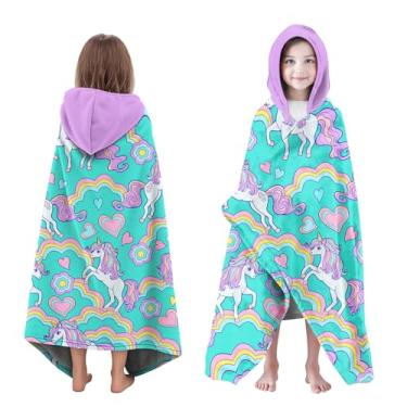 Imagem de Neapth Toalha de banho de unicórnio para meninas, toalhas de praia com capuz para crianças de 7 a 10 anos, toalhas de banho com capuz para crianças adolescentes 89 x 152 cm, toalhas de secagem rápida