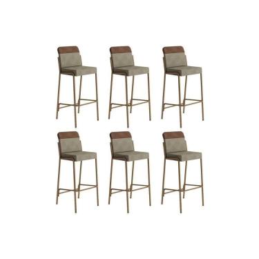 Imagem de Banqueta De Cozinha Duo 1753 Kit 6 Un Rose-linho Areia-courano Caramelo - Carraro