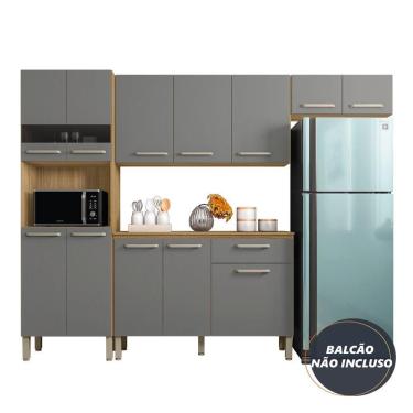 Imagem de Armário De Cozinha Compacta 9 Portas 2,50m Versalhes Kit's Paraná Freijo Cinza