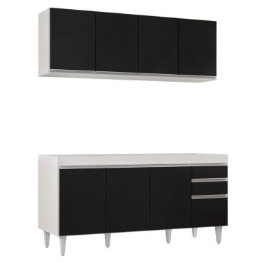 Imagem de Armário Aéreo Nevada E Balcão Para Pia 160cm Arkansas Branco-preto - Lumil Móveis