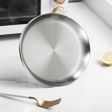 Imagem de Prato de comida ocidental de aço inoxidável 304 para churrasco, sobremesa, frutas, prato buffet, prata