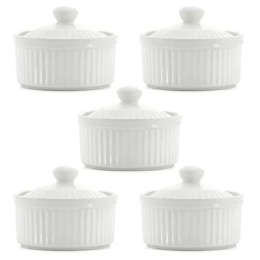 Imagem de Ramequins Meltset de 156 g com tampas de cerâmica segura para forno, tigelas de ramekin para assar, pratos de porcelana para suflê, creme brulee, bolo de lava, sobremesas de sorvete, lanches (conjunto
