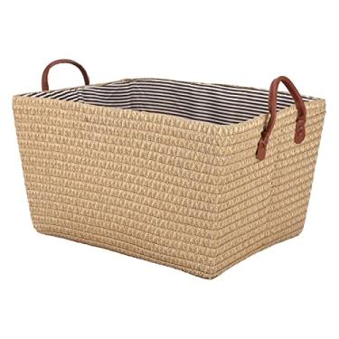 Imagem de AYNEFY Cesta de Armazenamento, Organizador de Tecido Grande Com Alças, Compartimento Multifuncional para Brinquedos e Livros, Perfeito para Berçários e Quartos 16,5 X 13 X 9 pol. (Amarelo claro)