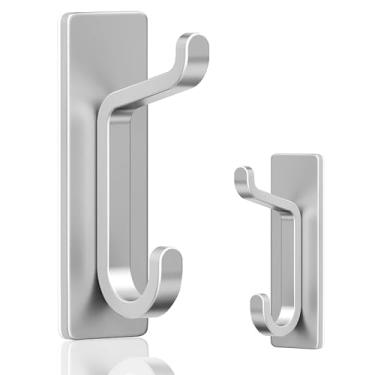 Imagem de Ganchos de parede para casaco e toalha, gancho de porta adesivo de 5,8 kg, pacote com 2 adesivos prateados, sem necessidade de perfuração, fixação forte para pendurar casacos, toalhas, chaves, bolsas
