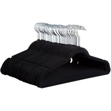 Imagem de Kit Cabides de Veludo Slim Preto - Cabides Ultra Finos Antiderrapantes para Adultos, Economizadores de Espaço