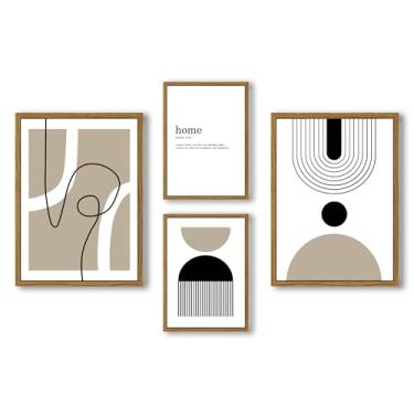 Imagem de NIKICEE Conjunto de 4 peças de arte de parede Boho, decoração de parede moderna de meados do século, pintura geométrica boêmia, grande impressão de arte abstrata em tela para sala de estar, quarto