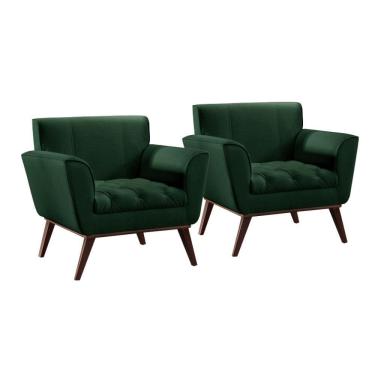 Imagem de Conjunto - 2 Poltronas Lise Luxo Madeira Maciça Castellar Veludo Verde