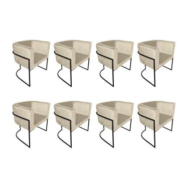 Imagem de Kit 8 Poltronas Decorativa Sala De Estar Base De Ferro Preta Veludo Bege