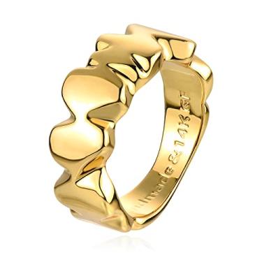 Imagem de MYEARS Anel feminino de ouro 18 k ouro grosso preenchido a vácuo empilhável joia de dedo tamanho 6-7, Metal