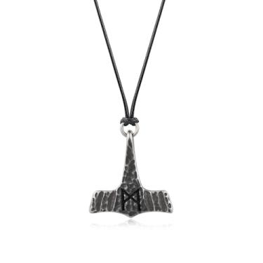 Imagem de Colar feito à mão Thors Hammer MJOLNIR de aço inoxidável rústico antigo joias viking, Aço inoxidável, Sem Pedra Preciosa