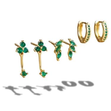 Imagem de Brincos de argola de ouro para mulheres, 3 pares de brincos hipoalergênicos para mulheres, na moda, com argolas de ouro Huggie, banhado a ouro, conjunto de joias de prata esterlina S925 delicadas