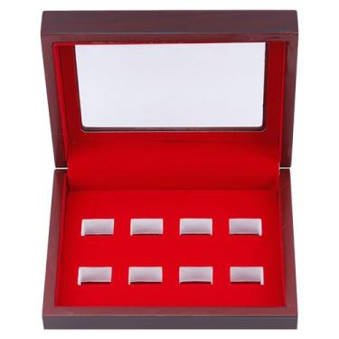 Imagem de HUANGGG Caixa de exibição de anéis de madeira com vários compartimentos estojo de armazenamento para anéis de campeonato de beisebol e softball, suporte de joias