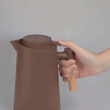 Imagem de Garrafa Térmica Bule 1 Litro Premium - Isolamento de Vidro, Parede Dupla e Alça Ergonômica de Madeira - MARROM