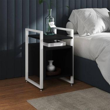 Imagem de Mesa De Cabeceira Industrial Marrocos Ferro Branco E Tampo Preto