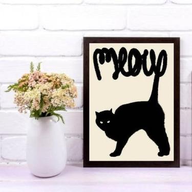Imagem de Quadro Gato Preto Meow 24X18Cm - Com Vidro - Madeira Preta - Quadros O