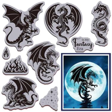 Imagem de GLOBLELAND Carimbo de borracha aderente de dragão mágico, 22 x 17,78 cm, conjunto de carimbos de borracha com chamas para fazer cartões, álbum de fotos, decoração, faça você mesmo, álbum de recortes