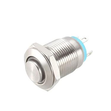 Imagem de Generic Interruptor de botão de pressão de metal momentâneo cabeça alta 12 mm diâmetro de montagem 1NO 3-6V luz LED azul
