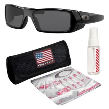 Imagem de OAKLEY OO9014 Armação preta polida a gás – Lente cinza, óculos de sol retangulares não polarizados com kit de óculos oficial eSHADES, Preto polido (60 mm), 60 mm