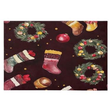 Imagem de Blueangle Tapete de Natal 5 x 7 – Capacho lavável antiderrapante para entrada, cozinha, banheiro, varanda com estampa de meias de Natal (205)