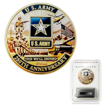 Imagem de U.S. Army 250th Anniversary Challenge Coin 1.77" Gold-Plated High-Relief Zinc Alloy Collectible with Gift Box, Capsule, Display Stand & Info Card – Soldier and Veteran Gift (U.S. Army)