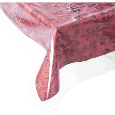 Imagem de American Linen Capa de mesa oval de plástico impermeável de 152 cm x 213 cm, protetor de mesa de plástico transparente de PVC transparente para mesa de centro e mesa de jantar