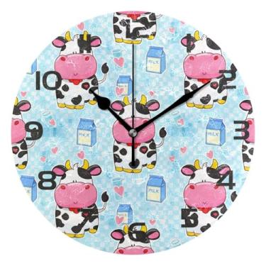 Imagem de GakkiGii Milk Cow Relógio de parede silencioso sem tique-taque, relógio moderno operado por bateria para escritório em casa, cozinha, quarto - fácil de ler