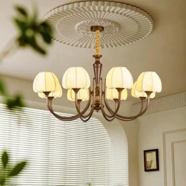 Imagem de Luminária principal retrô com design antigo para quarto, sala de estar, lustre criativo e romântico de madeira e tecido para sala de jantar (6 lâmpadas)