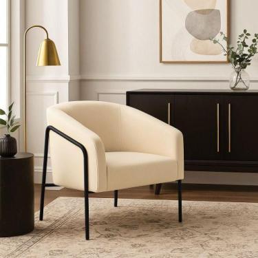 Imagem de Poltrona Sala Industrial Alta Preto Stella Suede Bege D03 - D'rossi