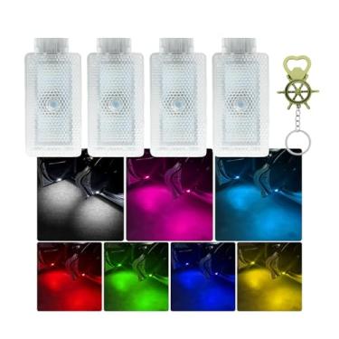 Imagem de HIBEYO 4 peças de luzes LED de boas-vindas de 7 cores para Cadillac Lyriq (2022-)/GT4 (2023-), luzes de porta de LED plug-and-play com 3 modos + chaveiro abridor de garrafa grátis