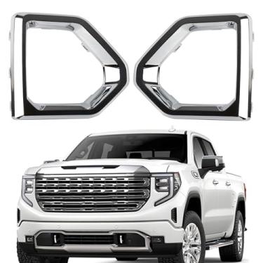 Imagem de iKer Moldura de farol de neblina frontal compatível com GMC Sierra 1500 Denali 2019-2022 Capa de farol de neblina para para-choque dianteiro moldura guarnição do lado do motorista lado do passageiro