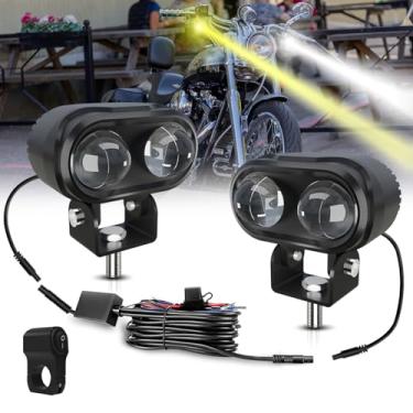 Imagem de AUOKAY Lâmpadas auxiliares de motocicleta de LED, 2 peças, 40 W, luzes de neblina âmbar/branco com cablagem de interruptor à prova d'água para bicicleta, quadriciclo, UTV, SUV, off-road