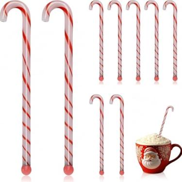 Imagem de FoldTier 6 peças de agitadores de bebida de vidro de Natal de 17,8 cm palitos reutilizáveis 3D de café e coquetel, suprimentos de barra de cacau quente para lembrancinhas de festa de fim de ano (Candy