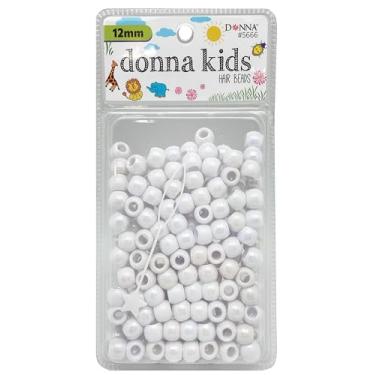 Imagem de DONNA Miçangas de cabelo para crianças 12 mm (170 peças) – Contas de pônei de pérola branca com ferramenta de rosqueamento – Acessórios divertidos de trança e artesanato para meninas