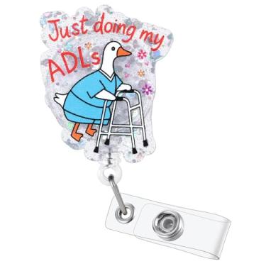 Imagem de Carretel de crachá de enfermeira de ganso engraçado Just Doing My ADLs, fofo, retrátil, crachá de identificação, amigo para RN OT PT OTA COTA Reabilitação Estudante de Enfermagem, Professor, Médico