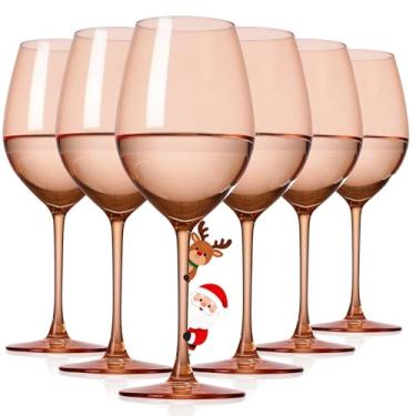 Imagem de Conjunto de 6 taças de vinho rosa com haste longa 【soprado à mão】 540 g, Colorfast, utensílios de bebida com haste para vinho branco tinto, presentes exclusivos para esposa e mãe, casamento