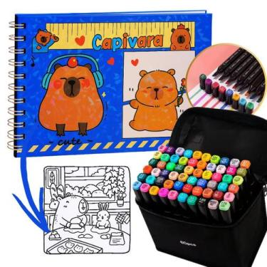 Imagem de Kit Bobbie Goods Capivara + 60 Canetinhas Ponta Dupla Touch