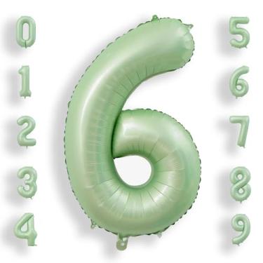 Imagem de AULE 101 cm grande 6 números de balões verde sálvia, balões grandes com números de alumínio, decorações de festa de feliz aniversário de hélio gigante para homens e mulheres, suprimentos de festa de