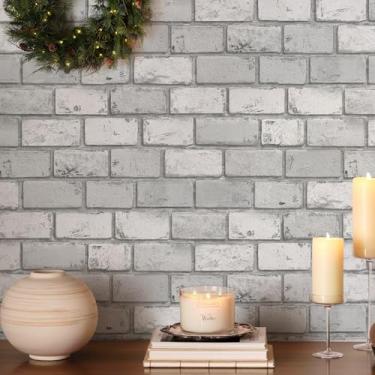 Imagem de JiffDiff Papel de parede autoadesivo de tijolo cinza, papel de parede vintage removível para decoração de cozinha e lareira, papel de parede cinza texturizado para locatários, papel de parede cinza