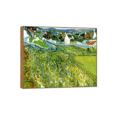 Imagem de BMZFYBS Vincent van Gogh Famosa pintura em tela de arte de parede pronta para pendurar. Vinhas com Auvers. Imagem em moldura de madeira para decoração de sala de estar 90 x 108 cm 35 x 42 pol