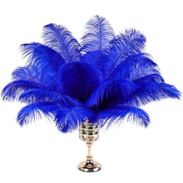 Imagem de THARAHT Penas de avestruz 90 peças de grande volume natural para vaso artesanato festa de casamento centros de mesa decoração de árvore de Natal penas, azul